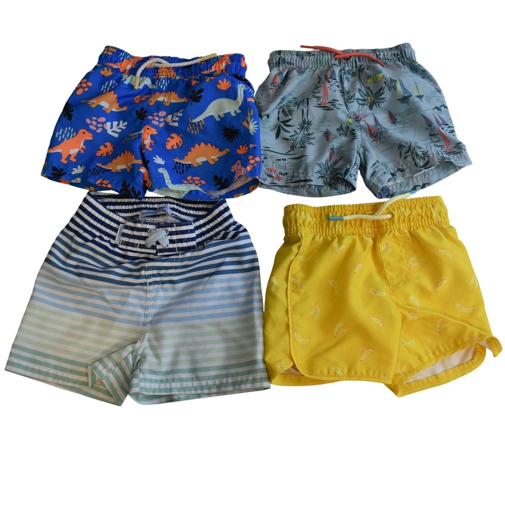 Lot of 4 Boys 18m Swim Trunks W/ Adjustable Waist Band Cat Jack Carter's